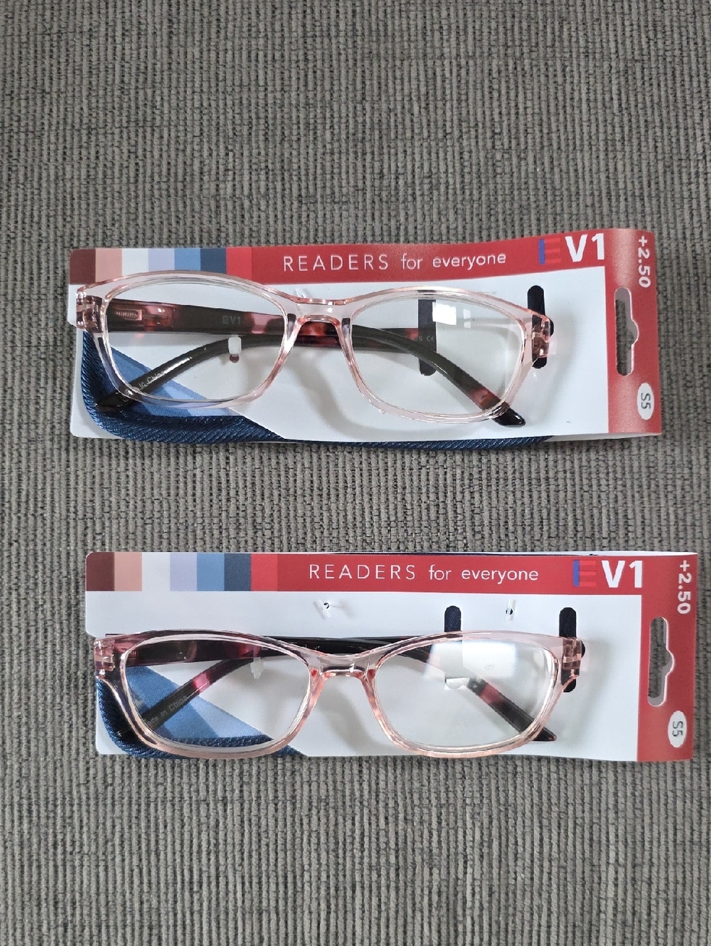 EV1 Clear Pink Readers (2 Pack) +2.50 Strength, New, Womens